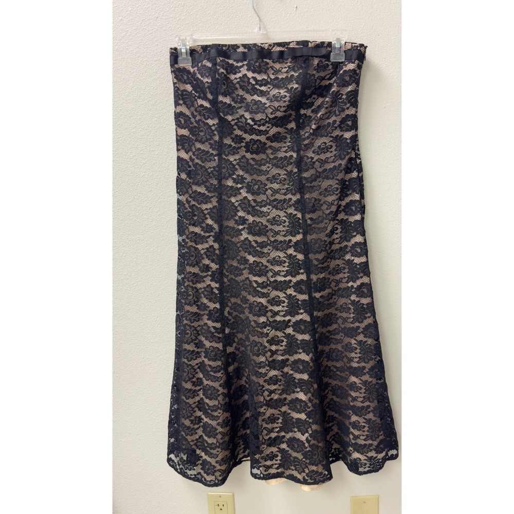 Vintage Strapless Lace Gown Dress 12‎ Black Champagne Mermaid Maxi Bow Gothic